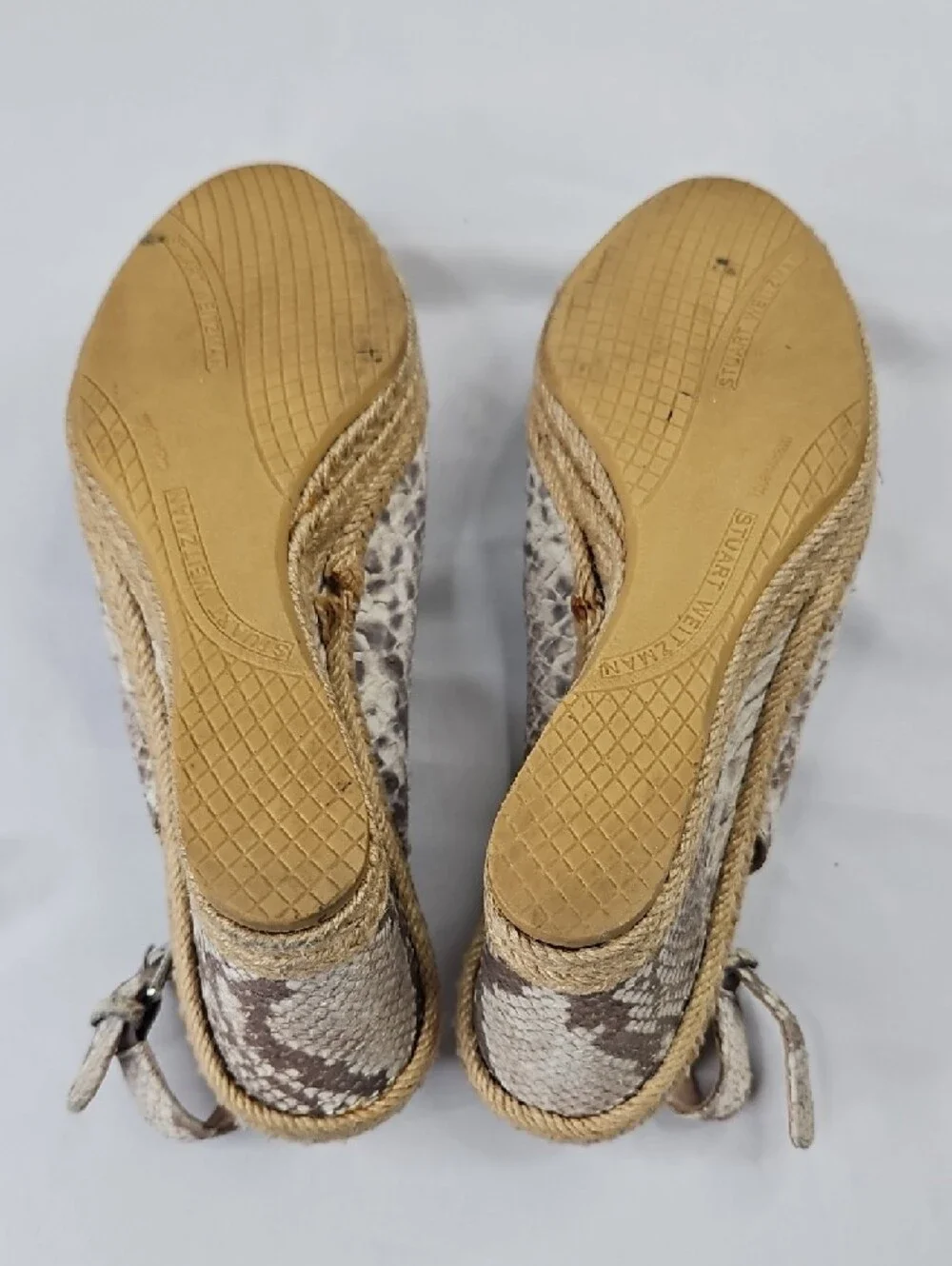 Stuart Weitzman Cream Snakeskin embossed leather espadrille sandal 39.5/9 - Picture 9 of 10